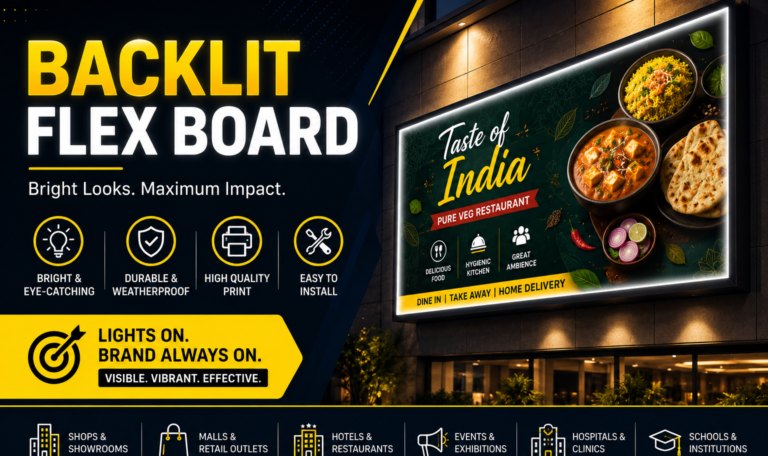 Backlit flex board in Vadodara - illuminated signage for night-time brand visibility