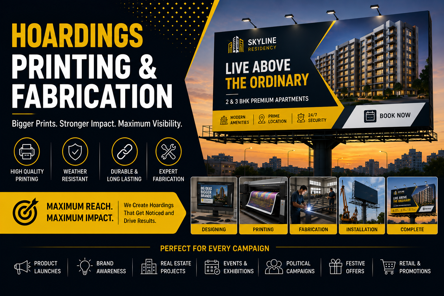 Hoardings printing and fabrication in Vadodara - complete hoarding solutions for construction sites and outdoor advertising