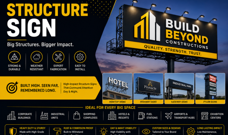 Structure sign in Vadodara - heavy-duty custom signage for malls, offices, and public spaces