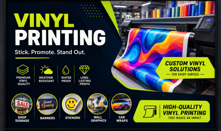 Vinyl printing in Vadodara - custom adhesive graphics for walls, vehicles, and window branding.